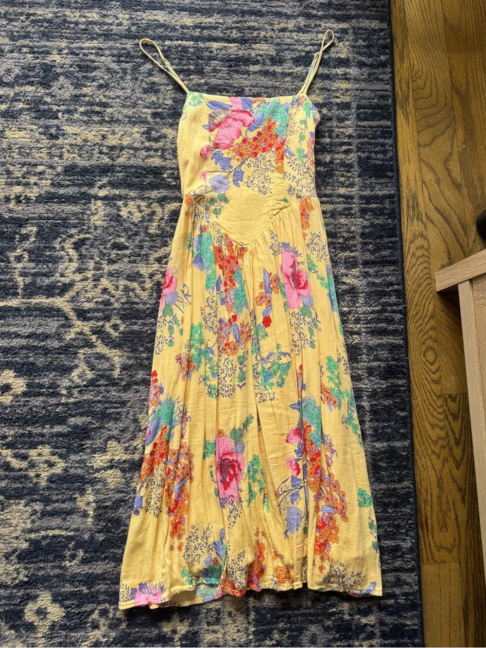 Urban Outfitters Yellow Floral Midi Dress with Multicolor Print